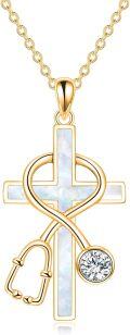 wholesale 925 Sterling Silver Cross with Stethoscope and Blue Crystal Pendant Necklace for Nurses-0-17
