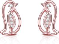 wholesale Sterling Silver Cubic Zirconia Penguin Stud Earrings for Women Christmas Gifts-B-rose gold