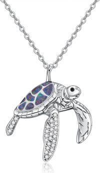 wholesale 925 Sterling Silver Opal Inlay Sea Turtle Pendant Necklace with Cubic Zirconia Accents and Extender Chain (14+3)-4-Turtle-Black Opal