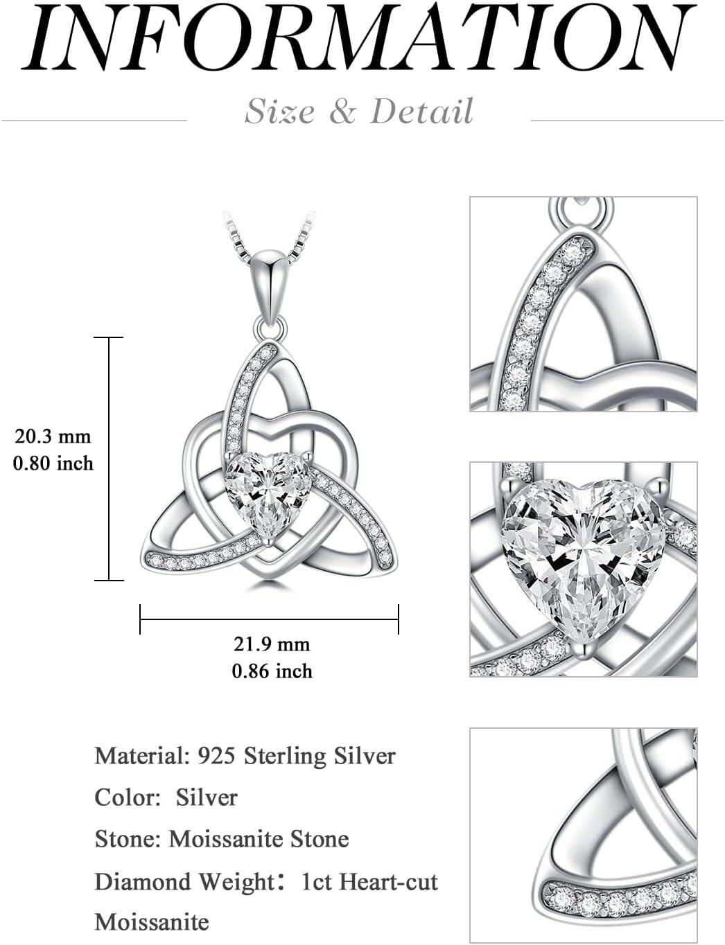 Sterling Silver 1ct Moissanite Heart Celtic Knot Necklace for Women-0-3