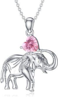 wholesale  Silver Gemstone Elephant Pendant Necklace for Women ( chars)-October