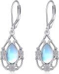 wholesale 925 Sterling Silver Blue Moonstone Flower Teardrop Dangle Earrings Leverback s for Women Girls-0-0