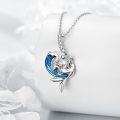 wholesale 925 Sterling Silver Blue Enamel Mermaid Wave Pendant Necklace  for Girls & Women-0-2