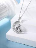 wholesale 925 Sterling Silver Halloween Witch Cat Crescent Moon Pendant Necklace-0-1