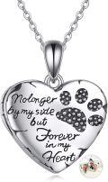 wholesale 925 Sterling Silver Paw Print Heart Photo Locket Pendant Necklace Gift for Women-0-0