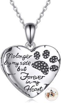 wholesale 925 Sterling Silver Paw Print Heart Photo Locket Pendant Necklace Gift for Women-heart pet locket