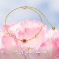wholesale 14K Gold Pink Enamel Cherry Blossom Heart Charm Ankle Bracelet for Women-0-4