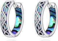 wholesale 925 Sterling Silver Abalone Shell Celtic Knot Huggie Hoop Earrings Norse Viking Charm Lucky Jewelry for Women Girls 3/4 Diameter-Abalone Shell Celtic Earrings