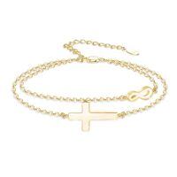wholesale Rose Gold 925 Sterling Silver Cross & Infinity Charm Bracelet - Faith  for Women and Moms-05-Gold