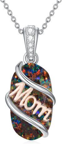 wholesale Sterling Silver Gemstone Dainty Pendant Necklace for Women Mom Gift-Mom-Black Opal