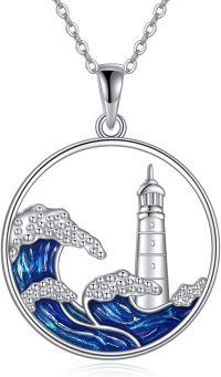 wholesale 925 Sterling Silver Wave & Lighthouse Tree of Life Necklace-Lighthouse