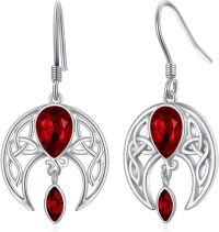 wholesale Sterling Silver Crystal Celtic Moon Dangle Earrings Birthstone Gift-Simulated Ruby