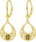 wholesale Gold 925 Sterling Silver Black Onyx Tourmaline Celtic Knot Drop Leverback Earrings-0-0