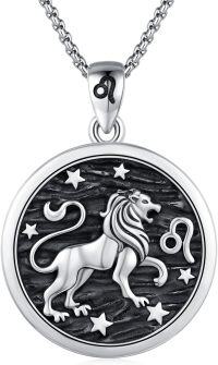 wholesale 925 Sterling Silver Leo Lion Constellation Zodiac Pendant Necklace for Men Women Gifts-7- Leo (A-Retro July.23-Aug.22)