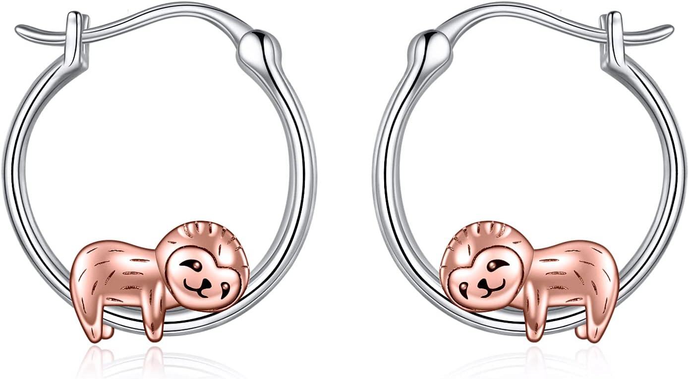 wholesale 925 Sterling Silver Sloth Charm Hoop Earrings  for Women-0-0