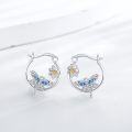 wholesale 925 Sterling Silver Dragonfly Flower Leverback Hoop Earrings with Blue and Yellow Stones-0-1