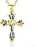wholesale 925 Sterling Silver Dreamboat Cross Necklace with Abalone Shell Pendant for Women Christian Jewelry Confirmation Gifts Faith Religious Accessories-0-0