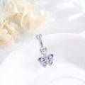 wholesale 925 Sterling Silver Hypoallergenic 14G Purple Butterfly Belly Button Ring - Lead & Nickel Free Dangling Navel Jewelry Gift-0-1