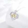 wholesale 925 Sterling Silver Angel Number 111 Heart Wings Pendant with Cubic Zirconia and Gold Plating on White Enamel Necklaces for Women (Length: Adjustable from 43-70cm)-0-2