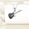 wholesale 925 Sterling Silver Electric Guitar Necklace with Black Enamel and CZ Stones Musical Instrument Jewelry for Women Girls Gift 48 Chain Length-0-2
