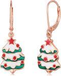 wholesale 925 Sterling Silver Christmas Tree Dangle Earrings with Red Stars and Green Leaves for Women-0-0
