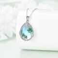 wholesale 925 Sterling Silver Teardrop Moonstone & Green Enamel Shamrock Pendant Necklace-0-4