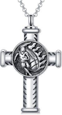 wholesale 925 Sterling Silver Stone Sports Urn Necklace with Football and Basketball Pendants for Men & Women-Football