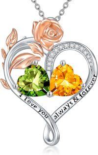 wholesale Sterling Silver Rose Quartz Heart Birthstone Necklace for Women Valentine s Day Gift-08-11-Aug-Nov Birthstones