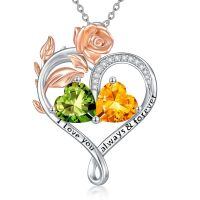 wholesale 925 Sterling Silver Rose Quartz Heart Birthstone Necklace for Women Valentine s Day Gift-08-11-Aug-Nov Birthstones