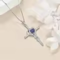 TOUPOP White Gold S925 Sterling Silver Amethyst February Birthstone Cross Pendant Necklace-0-3