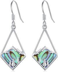 wholesale 925 Sterling Silver Abalone Shell Triangle Mountain Tree Drop Earrings for Women Natural Stone Dangle  Ideas-F-Abalone Mountain