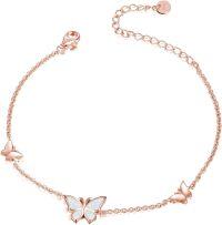 wholesale 925 Sterling Silver White Fire Opal Butterfly Chain Ankle Anklet for Women Gifts Jewelry-02-Rose Gold