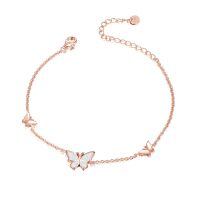 wholesale 925 Sterling Silver White Fire Opal Butterfly Chain Ankle Anklet for Women Gifts Jewelry-02-Rose Gold