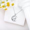 wholesale 925 Sterling Silver Crescent Moon with Black Cat and Cubic Zirconias Pendant Necklace for Women-0-3