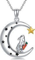 wholesale 925 Sterling Silver Moon & Star Pendant Necklace w/ Bunny and Carrot Stone Charm Gifts for Her-0-0