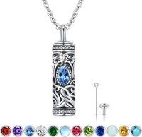 wholesale Sterling Silver Urn Necklace Cremation Ashes Pendant Memorial Jewelry for Women Men Girls Boys-Tree of life-C-March-Aquamarine