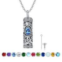 wholesale 925 Sterling Silver Urn Necklace Cremation Ashes Pendant Memorial Jewelry for Women Men Girls Boys-Tree of life-C-March-Aquamarine