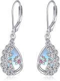 wholesale 925 Sterling Silver Peacock Feather Drop Earrings with Pink Crystal Accents - Vintage Style s for Women-0-0