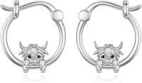 wholesale 925 Sterling Silver Highland Cow Hoop Earrings - Adorable Animal Design for Girls & Women's Gift Set-Highland Cow Earrings