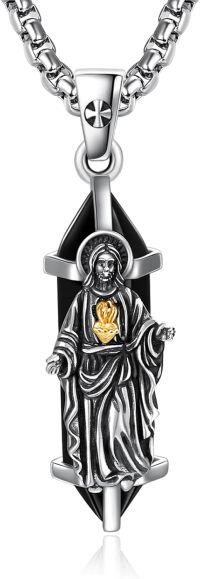 wholesale 925 Sterling Silver &  Jesus Necklace for Women Men - Religious Pendant Gift for Christmas, Birthday, Wedding (34mm)-4-Jesus