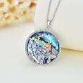 wholesale 925 Sterling Silver Round Abalone Shell Frog on Mushrooms Pendant Necklace for Women Girls Gifts-0-2