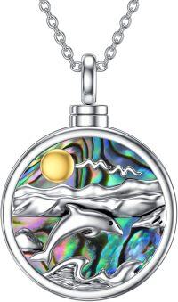 wholesale 925 Sterling Silver Dolphin & Ocean Waves Abalone Shell Cremation Pendant Necklace-06-Dolphin