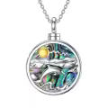wholesale 925 Sterling Silver Dolphin & Ocean Waves Abalone Shell Cremation Pendant Necklace-0-0