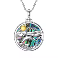 wholesale 925 Sterling Silver Dolphin & Ocean Waves Abalone Shell Cremation Pendant Necklace-06-Dolphin