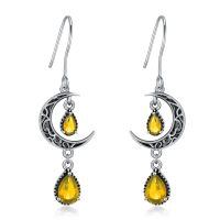 wholesale 925 Sterling Silver Crescent Moon Drop Earrings with Garnet and Red Crystal Accents-Yellow