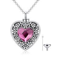wholesale 925 Sterling Silver Heart Necklace Wholesale With Purple Crystal Pendant Accessory Set-Cherry Blossoms-Purple