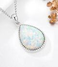 wholesale 925 Sterling Silver Teardrop Synthetic Opal Pendant Necklace 18 Chain-0-4