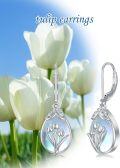 wholesale 925 Sterling Silver Tulip Flower Moonstone Drop Leverback Earrings-0-1
