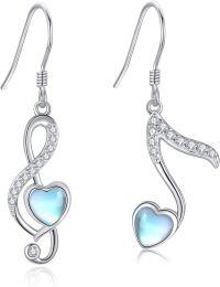 wholesale 925 Sterling Silver Heart Music Note Drop Earrings-Music Note