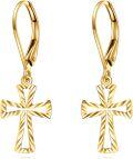 wholesale 14K Gold Cross Leverback Earrings for Women-0-0